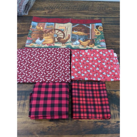 Lot of Fabric, Farm theme, flowers, ducks, plaid, red and black, 2lb 3oz - Picture 1 of 6